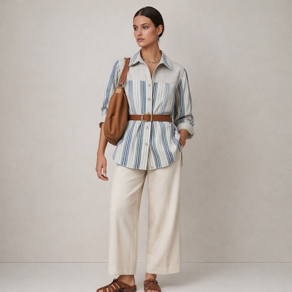 Maeve by Anthropologie Striped Denim Shirt Jacket